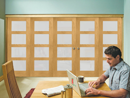 Freefold Shaker (obscure glass) Oak Internal Folding Sliding Doors